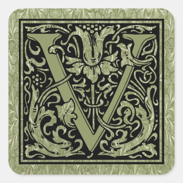 Buchstabe V Monogramm Quadratischer Aufkleber (Vorderseite)