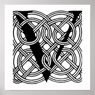 Buchstabe V Vintage-Keltischer Knoten-Monogramm Poster