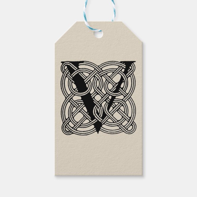 Buchstabe V Vintage Knotentonografie Geschenkanhänger (Vorderseite)