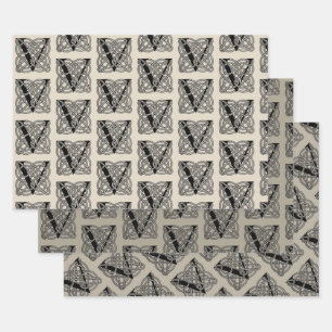 Buchstabe V Vintage Knotentonografie Geschenkpapier Set