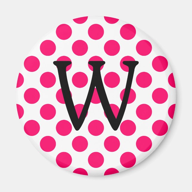 Buchstabe W auf weißen rosa Polka-Punkten Magnet (Vorne)