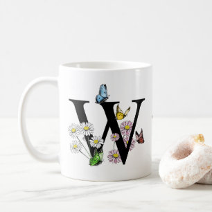 Buchstabe W Florales Schmetterlingsmonogramm Initi Kaffeetasse