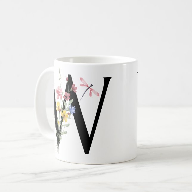 Buchstabe W mit Blumen Kaffeetasse (Vorderseite Links)