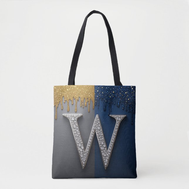 Buchstabe W Monogramm mit Diamanten Perlen (Vorderseite)