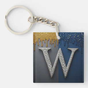 Buchstabe W Monogramm mit Diamanten Perlen Schlüsselanhänger