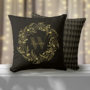Buchstabe W Warmes Gold Botanisches Monogramm Kissen