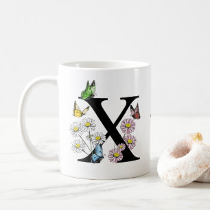 Buchstabe X Florales Schmetterlingsmonogramm Initi Kaffeetasse