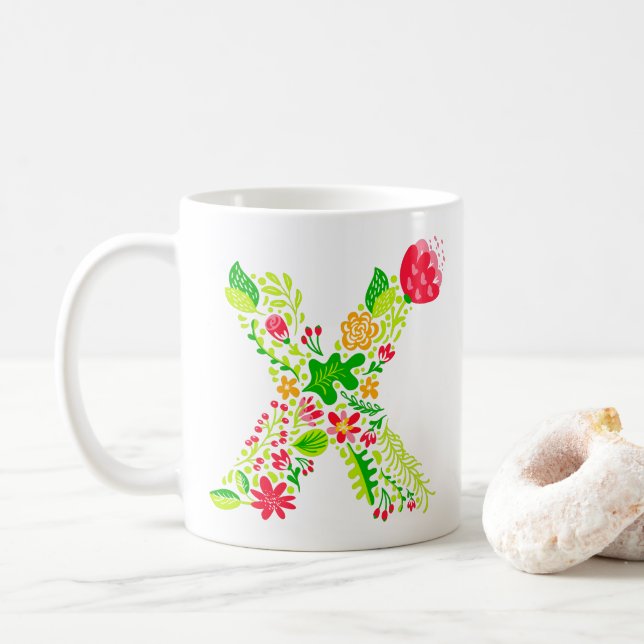 Buchstabe X in Blume Kaffeemaschine Tasse (Mit Donut)