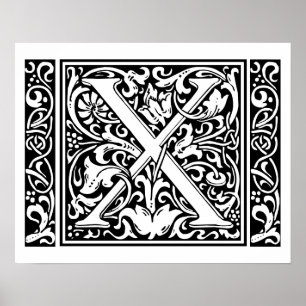 Buchstabe X Mittelalterliche Monogramm-Kunst Art N Poster