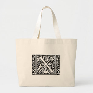 Buchstabe X Mittelalterliches Monogramm breit Jumbo Stoffbeutel
