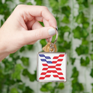 Buchstabe X Monogramm USA-Flagge Schlüsselanhänger