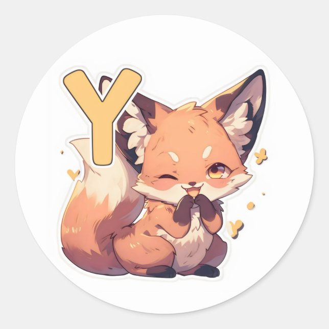 Buchstabe Y Anime Süße Fox Runder Aufkleber (Vorderseite)