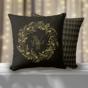Buchstabe Y Goldener Botanischer Monogramm Kissen