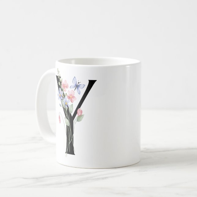 Buchstabe Y mit Blumen Kaffeetasse (Vorderseite Links)