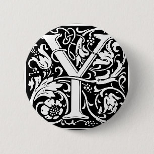 Buchstabe Y Mittelalterliches Monogramm Vintage-In Button