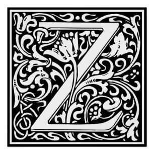 Buchstabe Z Mittelalterliche Monogramm-Kunst Nouve Poster