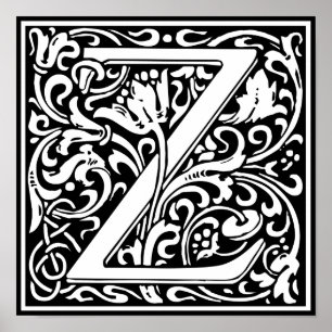 Buchstabe Z Mittelalterliche Monogramm-Kunst Nouve Poster