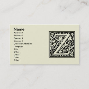 Buchstabe Z Mittelalterliche Monogramm-Kunst Nouve Visitenkarte