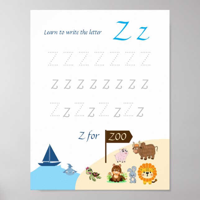 Buchstabe Z Nachspurposter für Kinder Poster (Vorne)