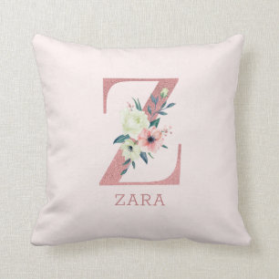 Buchstabe Z Rosa Wasserfarbe Florales Monogramm Ki Kissen