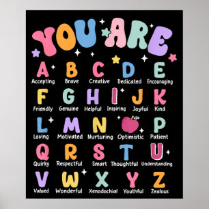 Buchstaben Alphabet Lernen ABC Mädchen liest Lehre Poster