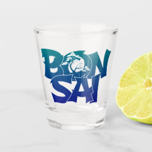 Buchstaben "BONSAI" mit Bonsai-Baum-Shotglas Schnapsglas
