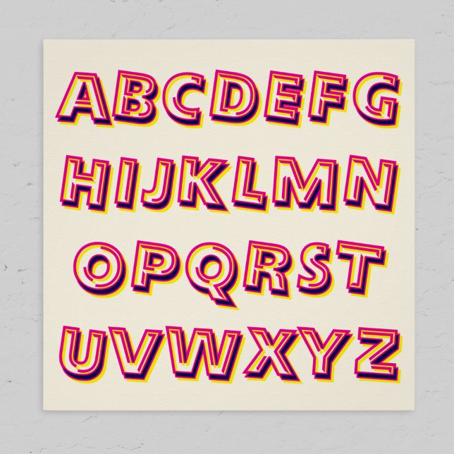 Buchstaben des Alphabets Retro Cool Alphabetisieru Poster (A wall poster featuring the letters of the alphabet in capitals, in a retro style)
