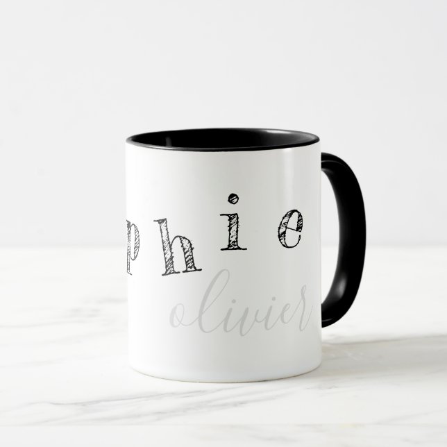 Buchstaben Ihres Namens cool schwarz/weiß Tasse (VorderseiteRechts)