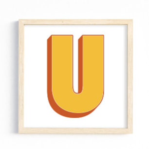 Buchstaben-Kunstposter, U-Monogramm, fette Type In Poster