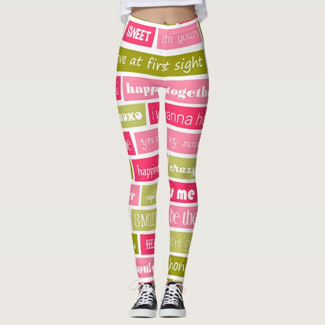 Buchstaben Rosa und Grüne Liebe Leggings (Vorderseite)
