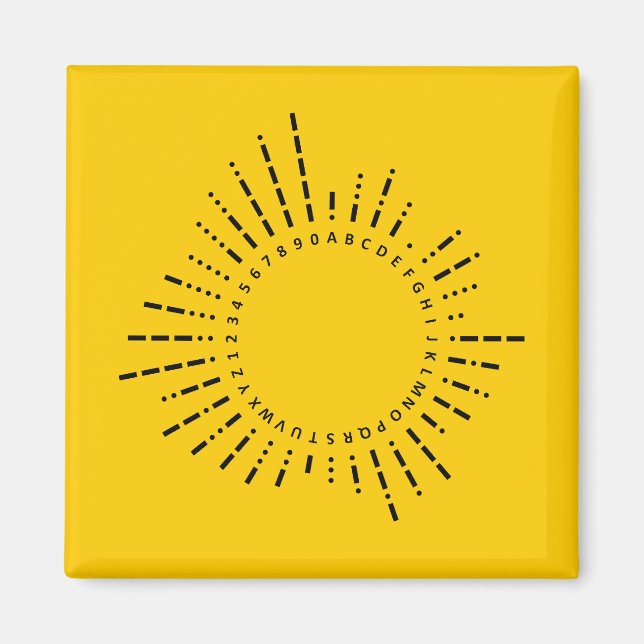 Buchstaben und Zahlen im Morsecode – Gelbe Tabelle Magnet (Vorne)
