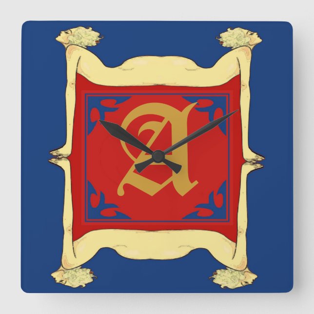 Buchstabenfolge, Bearbeitungsbuchstaben Quadratische Wanduhr (Vorderseite)