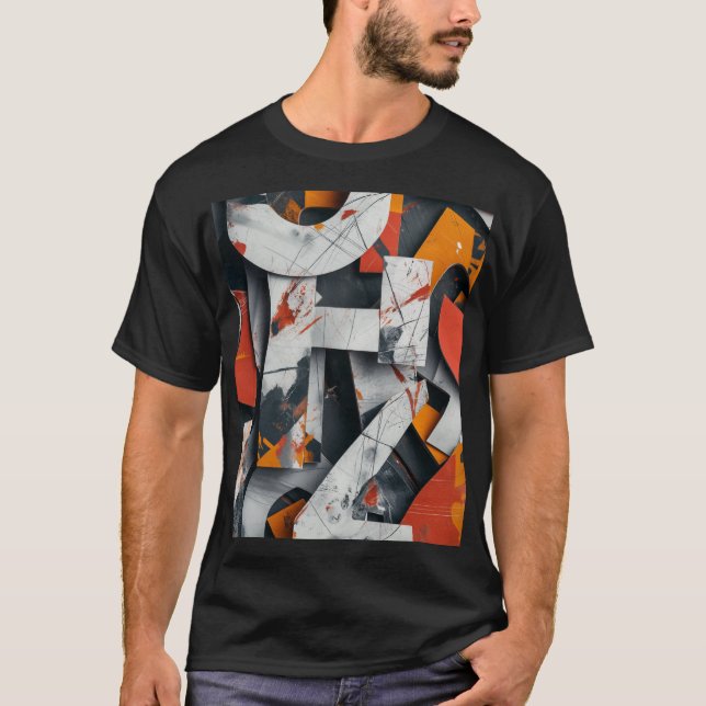 Buchstabenfragmente in orange und grau T-Shirt (Vorderseite)