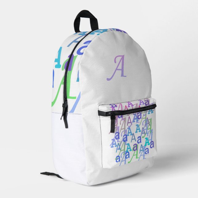 Buchstabenkonfetti "A" Bedruckter Rucksack (Rückseitige Ecke links)