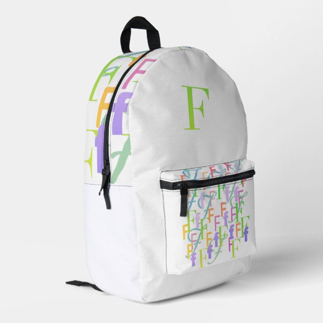 Buchstabenkonfetti "F" Bedruckter Rucksack (Rückseitige Ecke links)