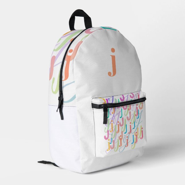 Buchstabenkonfetti "J" Bedruckter Rucksack (Rückseitige Ecke links)