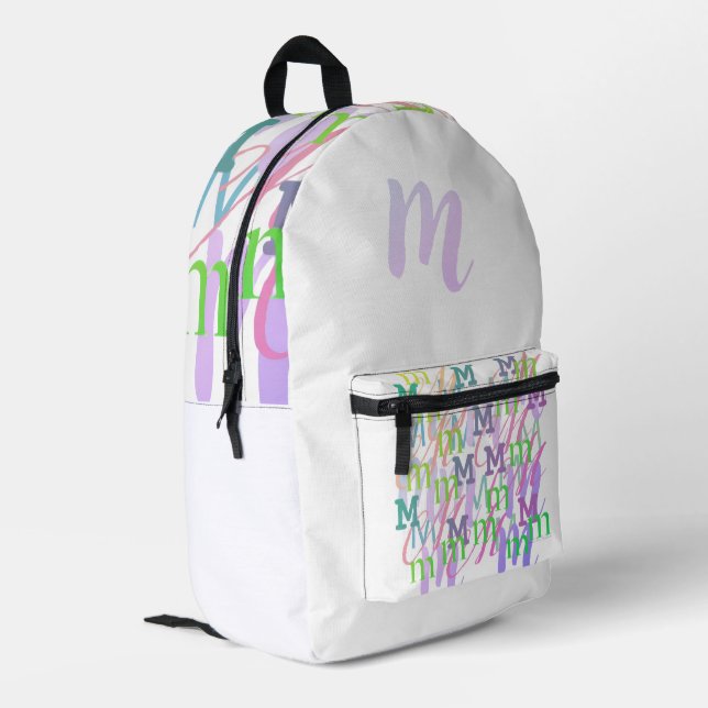 Buchstabenkonfetti "M" Bedruckter Rucksack (Rückseitige Ecke links)