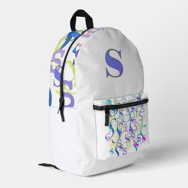 Buchstabenkonfetti "S" Bedruckter Rucksack (Rückseitige Ecke links)