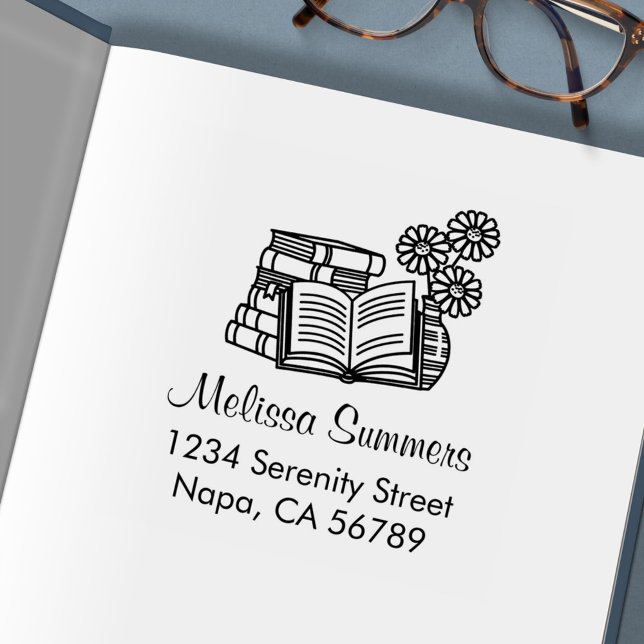 Buchstapel, Buch öffnen, Blume - Anschrift Permastempel (Von Creator hochgeladen)