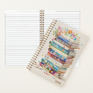 Buchstapel Lesen Sie Liebhaber der Wasserfarbenwel Notizbuch