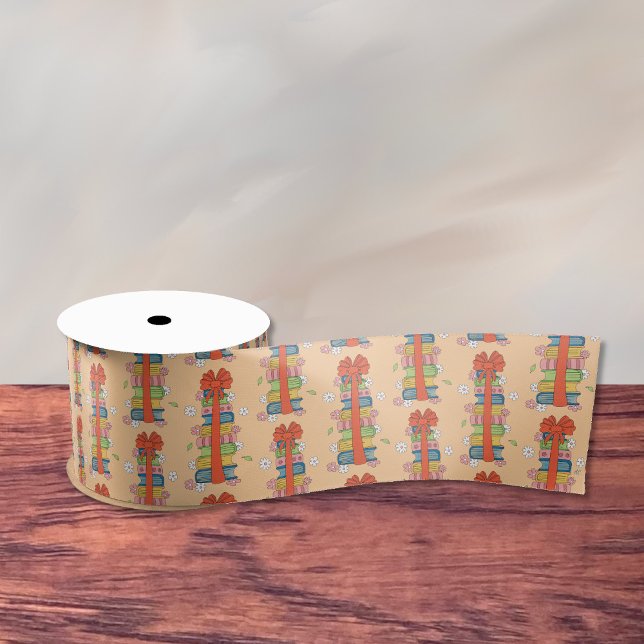 Buchstapel mit Red Bow Ribbon Satinband (Book stacks with red bow pattern ribbon .)