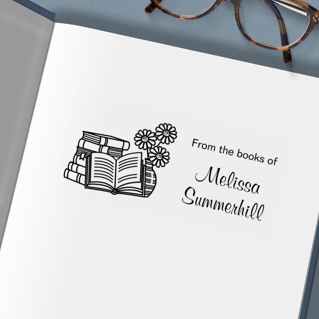 Buchstapel, Offenes Buch, Blume - Buchzeichen Permastempel (Von Creator hochgeladen)