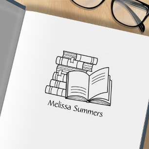 Buchstapel und Offenes Buch - Buchzeichen Gummistempel