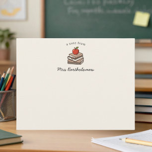 Buchstapel und personalisierter Apple-Schullehrer  Mitteilungskarte