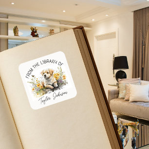 Buchsticker, Buchzeichen Blütenhündchen Quadratischer Aufkleber