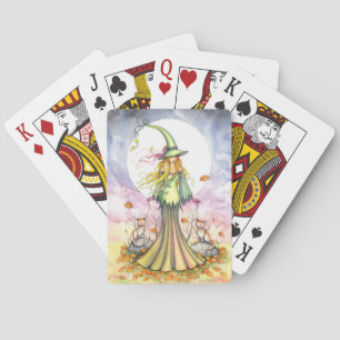 Buchstützen Hexe und Katzen Fantasy-Kunst Spielkarten