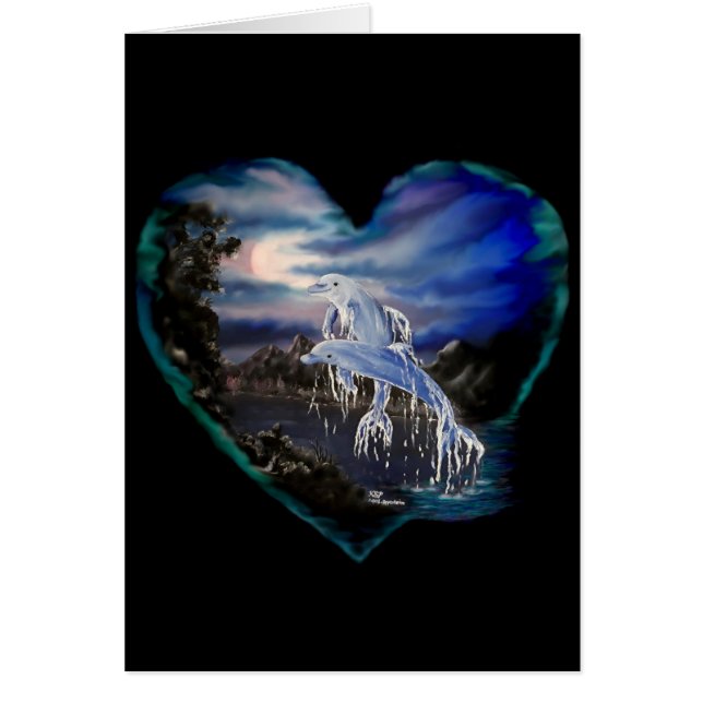 Bucht bei Nacht , Dolphin Liebe Card (Vorne)