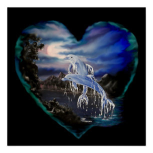 Bucht bei Nacht , Dolphin-Liebe Poster
