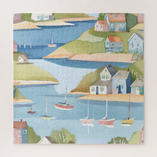 Bucht der Boote   Moderne Aquarellmalerei Puzzle