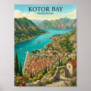 Bucht von Kotor Montenegro Retro Vintage Reise Poster